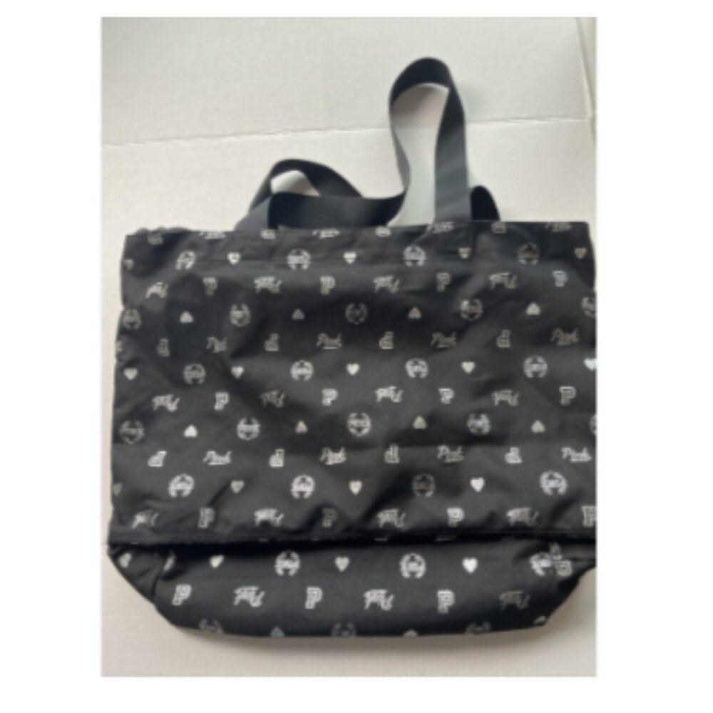 PINK Victoria’s Secret Black Heart Print Large Zip Tote Gym Travel Bag